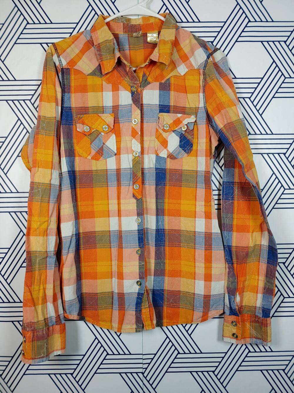 BKE Womens Plaid Button Front Size XL